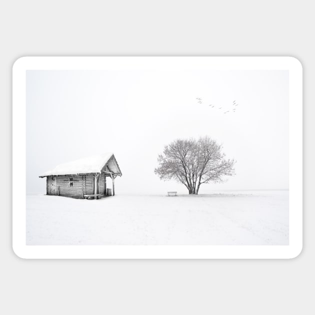 Cabin In The Snow Sticker by JimDeFazioPhotography